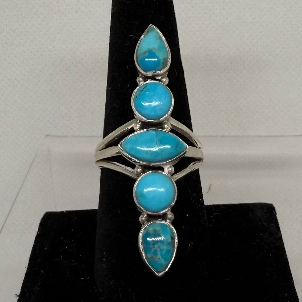 Silver and Turquoise 5 stone Ring size 9